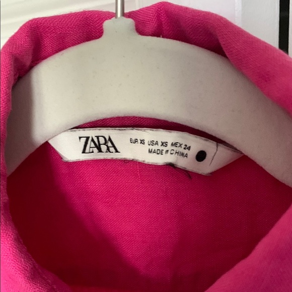 Zara Magenta Fuchsia Cropped Boxy Button Down Linen Shirt - Picture 3 of 12